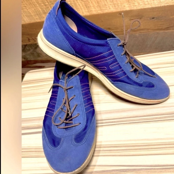ECCO Blue Suede Lace Up Sneakers orange  US8.5/9 streetwear walking casual rare - Picture 1 of 5